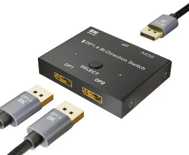 Alt view image 2 of 6 - 8K@60Hz DP 1.4 Switch 2-in-1 Out - Bidirectional DisplayPort Switcher for Dual Monitor Setup, PC, Laptop, Gaming, 4K@144Hz, HDR, G-Sync/FreeSync Compatible