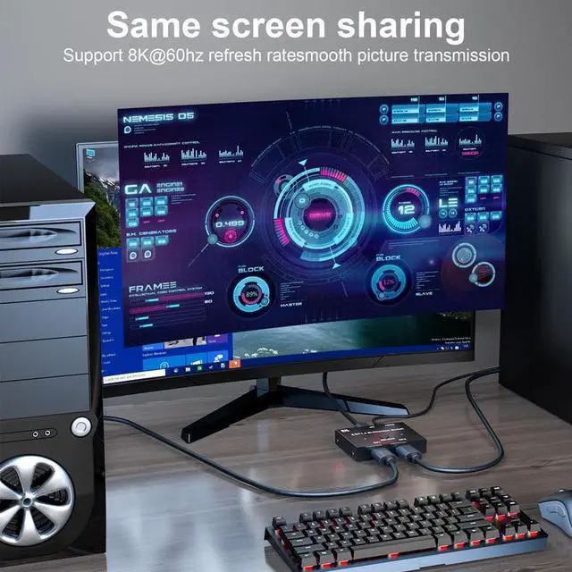 Alt view image 3 of 6 - 8K@60Hz DP 1.4 Switch 2-in-1 Out - Bidirectional DisplayPort Switcher for Dual Monitor Setup, PC, Laptop, Gaming, 4K@144Hz, HDR, G-Sync/FreeSync Compatible