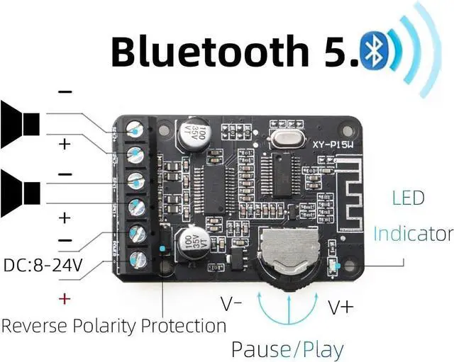 Alt view image 2 of 6 - Audio Amplifier Board with BT 5.0, 10W 15W 20W 2.0 Dual Channel Stereo Wireless Mini Amp Module with Protective Shell