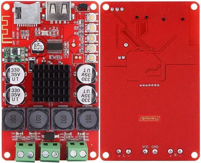 Alt view image 6 of 6 - Audio Power Bluetooth Amplifier Board 50W+50W DC 8-26V Portable Stereo Audio Receiver Amplifier TF Card Decoder with Remote Control LAC WAV MP3 WMA