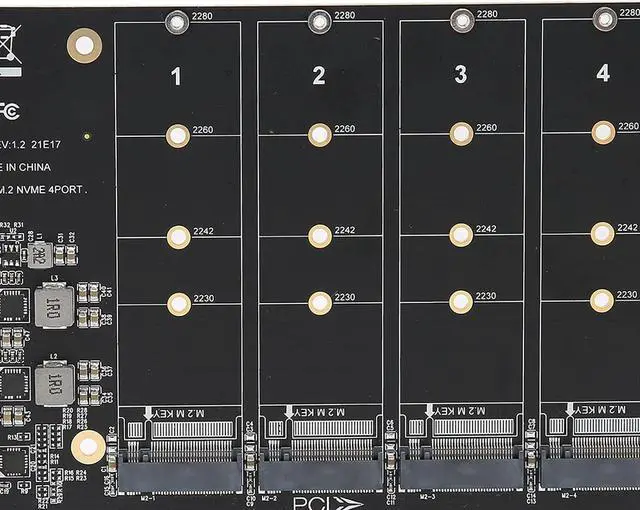 Alt view image 5 of 6 - PCIE NVME Adapter Card, 4 Port M.2 SSD NVME (M Key) to PCIE x 4 Controller Converter Expansion Card(ph44)