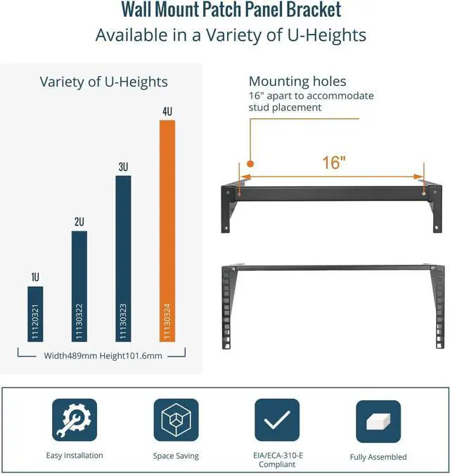 Alt view image 5 of 5 - 4U Foldable Vertical Wall Mount Rack and Wall Mountable Patch Panel Bracket for 19" Rack Mount Network and Server Equipment