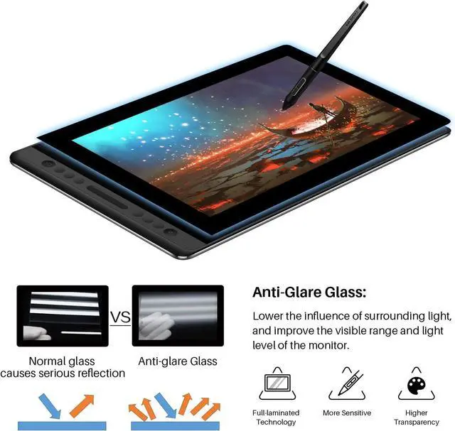 Alt view image 2 of 7 - HUION KAMVAS Pro 16 Drawing Tablet with Screen, 15.6 inch Pen Display Anti-Glare Glass 6 Shortcut Keys Adjustable Stand, Graphics Tablet for Drawing, Writing, Design, Work with Windows, Mac and Linux