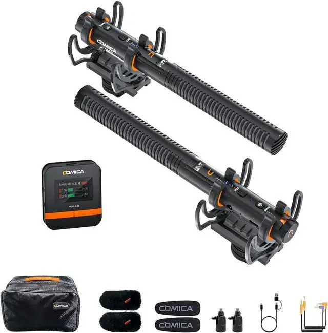 Main image of COMICA VM40 Combo Dual-Channel Wireless Shotgun Microphone, Professional Super Cardioid Video Mic, 32GB Storage, Safety Mode, Audio APP, Wireless Camera Mic for Filmmaking, Vlog, YouTube