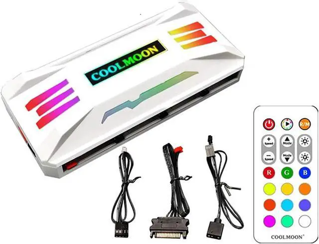 Main image of COOLMOON Pwm Fan Temperature Controller Integrator, Remote Control PC RGB Light Adapter, 8*4pin Fan Speed Controller Port, 10*5v 3pin A-RGB Port with Magnet (White)