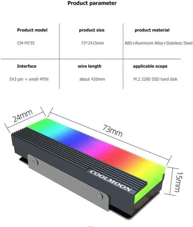 Alt view image 6 of 6 - COOLMOON ARGB M.2 SSD Hard Disk Heatsink Heat Dissipation Radiator Cooling Silicon Therma Pads Cooler M2 2280 NVME Radiator
