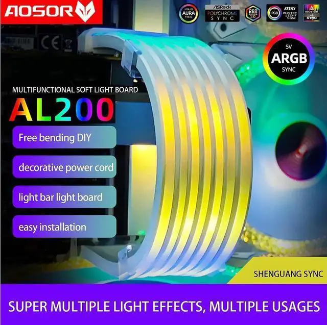 Alt view image 2 of 7 - COOLMOON AOSOR AL200 Lamp Tape 5V ARGB Aura Sync Flexible Light Bar Widening Bendable Multifunctional DIY for 3x8P Graphics Card