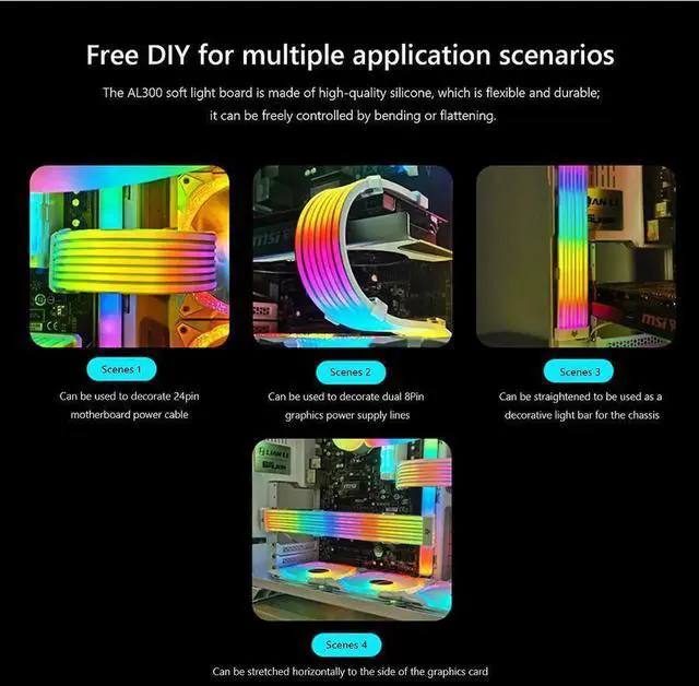 Alt view image 4 of 7 - COOLMOON AOSOR AL200 Lamp Tape 5V ARGB Aura Sync Flexible Light Bar Widening Bendable Multifunctional DIY for 3x8P Graphics Card