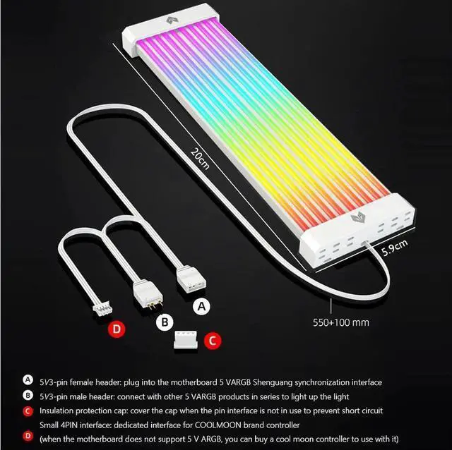 Alt view image 7 of 7 - COOLMOON AOSOR AL200 Lamp Tape 5V ARGB Aura Sync Flexible Light Bar Widening Bendable Multifunctional DIY for 3x8P Graphics Card