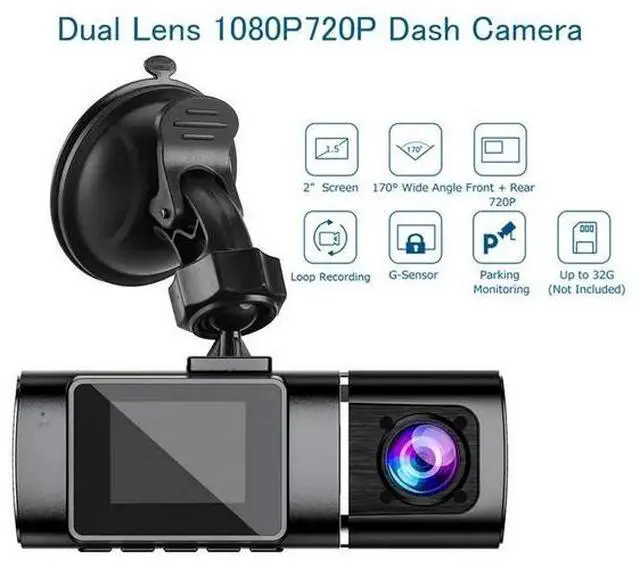 Alt view image 2 of 7 - 1.5" Mini Dual Lens 1080P Dash Cam - Front & Inside Car Recorder, Night Vision, Parking Monitor, Loop Recording, G-Sensor, Compact Car Black Box