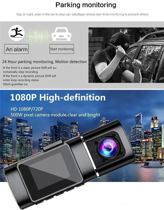 Alt view image 6 of 7 - 1.5" Mini Dual Lens 1080P Dash Cam - Front & Inside Car Recorder, Night Vision, Parking Monitor, Loop Recording, G-Sensor, Compact Car Black Box