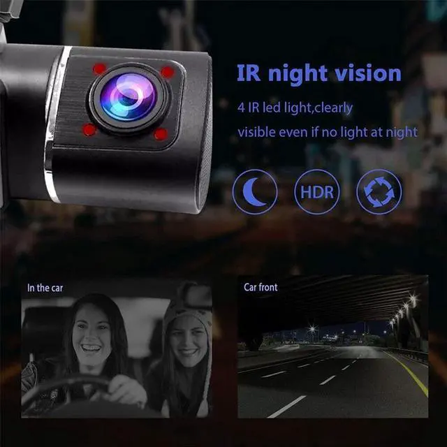 Alt view image 5 of 7 - 1.5" Mini Dual Lens 1080P Dash Cam - Front & Inside Car Recorder, Night Vision, Parking Monitor, Loop Recording, G-Sensor, Compact Car Black Box