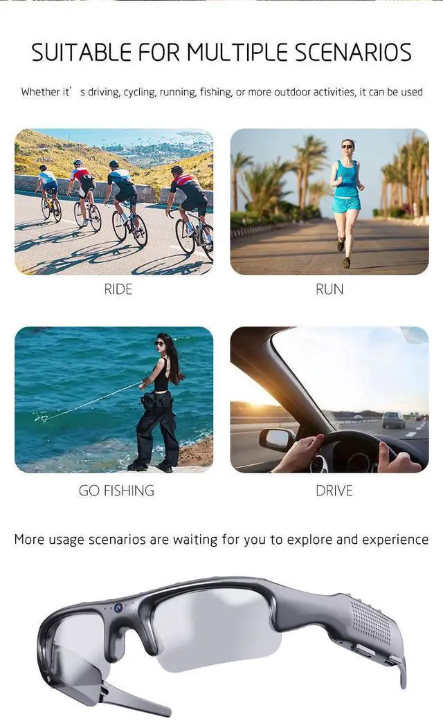 Alt view image 5 of 7 - Cycling Camera Glasses 1080P HD - WiFi Sports Sunglasses with APP, IPX5 Waterproof, 120° Wide Angle, 2.5Hrs Recording for Bike Riding/Motorcycle