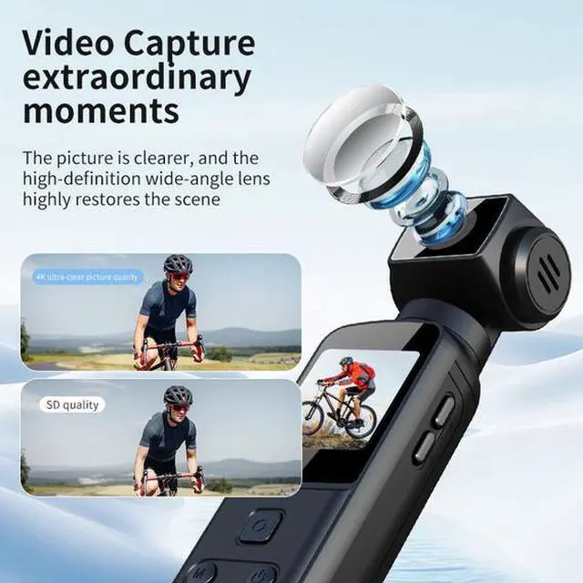 Alt view image 2 of 7 - K1 Pocket Action Camera 4K HD - EIS Stabilization, 30m Waterproof, Helmet Mount, Handheld Vlog Camera for Cycling/Hiking/Sports