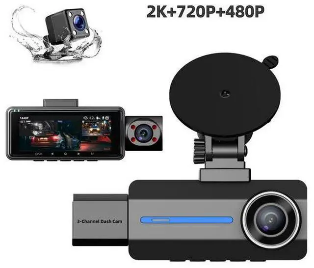 Main image of 3-Channel Dash Cam 2K HD - 3.16" Touch Screen, 170° Wide Angle, Night Vision, Parking Mode, Loop Recording