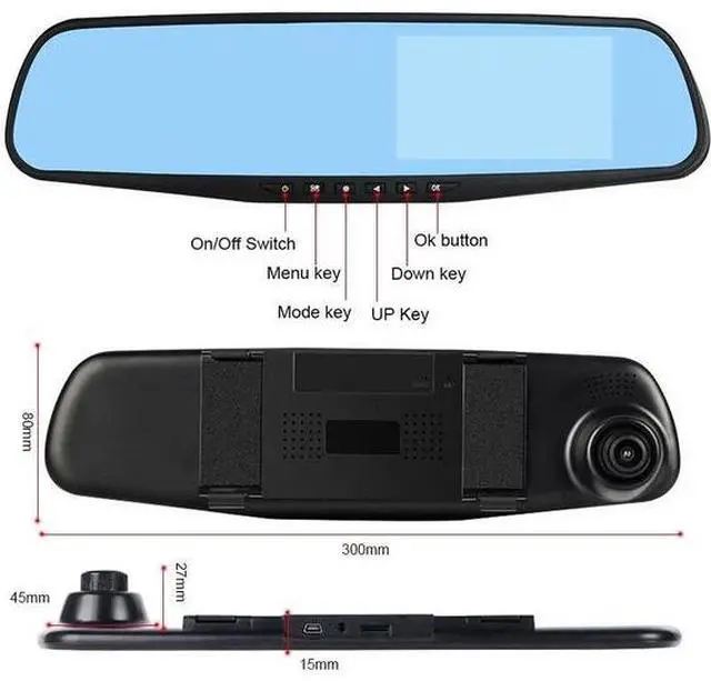 Alt view image 2 of 5 - 4.5" Full Screen Mirror Dash Cam 1080P - Front & Rear Recording, Reverse Camera, Night Vision, Anti-Glare, Loop Recording