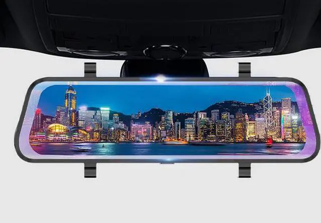 Alt view image 3 of 4 - 9.66" Full Screen Mirror Dash Cam 1080P - Dual Channel Recording, 140° Wide Angle, Reverse Camera, Anti-Glare, Support 256GB