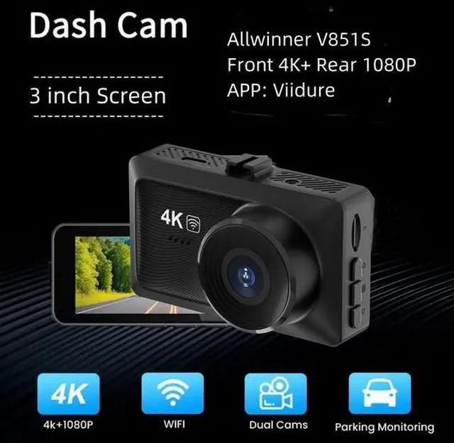 Alt view image 4 of 5 - 3" Dash Cam 4K UHD - Dual Channel, GPS Tracking, WiFi, Night Vision, Parking Mode, 256GB Supported