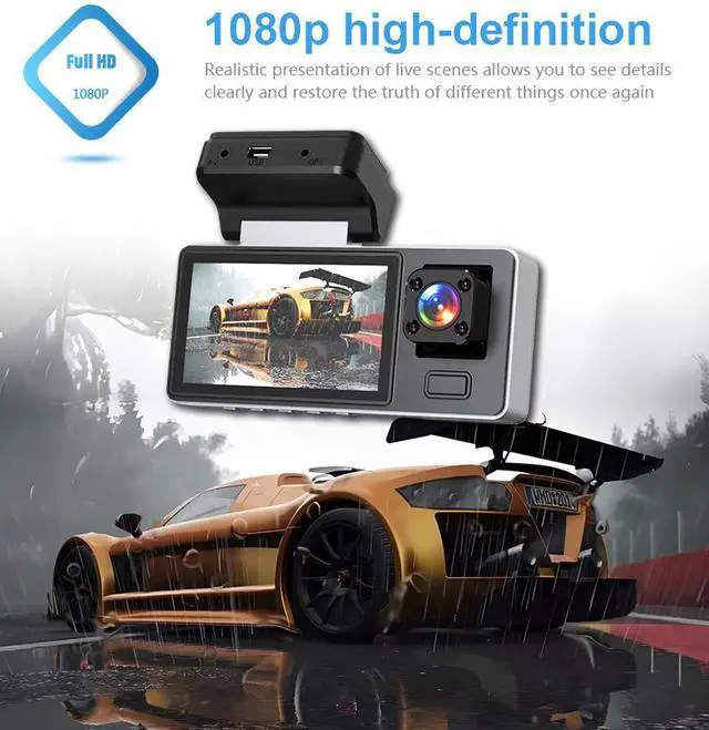 Alt view image 3 of 7 - Triple Lens 1080P Dash Cam - Front/Rear/Cabin Recording, WiFi, Night Vision, 32GB Included, Parking Monitor