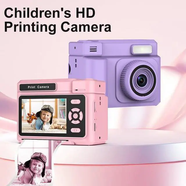 Alt view image 3 of 7 - Children's Polaroid camera with half-color printing for taking photos and recording videos. High-quality appearance level. Children's cartoon camera as a gift. PUPLE
