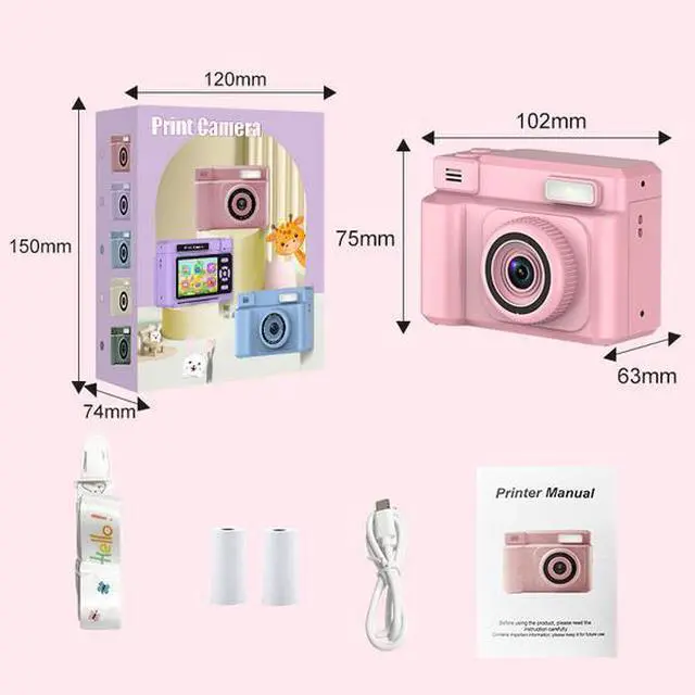 Alt view image 4 of 7 - Children's Polaroid camera with half-color printing for taking photos and recording videos. High-quality appearance level. Children's cartoon camera as a gift. PUPLE