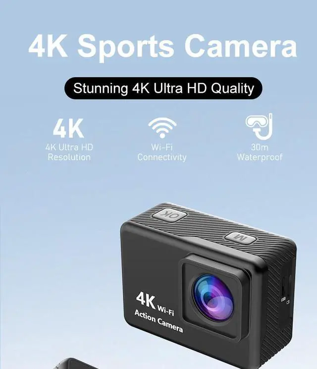 Alt view image 4 of 7 - 4K Waterproof Action Camera - 2.0" Touch Screen, WiFi, EIS, 10m Dive, 170° Wide Angle for Cycling/Diving