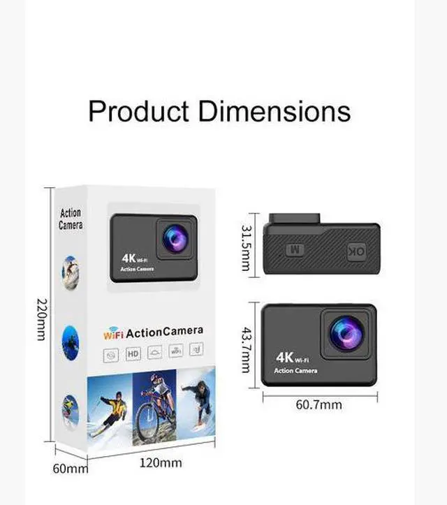 Alt view image 7 of 7 - 4K Waterproof Action Camera - 2.0" Touch Screen, WiFi, EIS, 10m Dive, 170° Wide Angle for Cycling/Diving