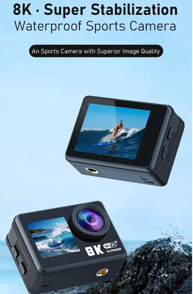 Alt view image 2 of 7 - 8K Dual-Screen Action Camera - 2.0"+1.3" Touch, 30m Waterproof, WiFi, 1350mAh for Diving/Cycling,Outdoor cycling, mountain climbing, surfing
