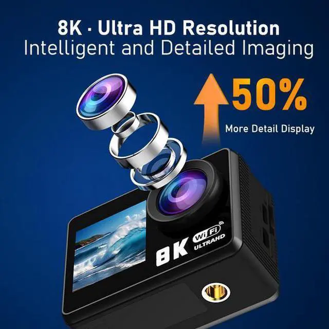 Alt view image 4 of 7 - 8K Dual-Screen Action Camera - 2.0"+1.3" Touch, 30m Waterproof, WiFi, 1350mAh for Diving/Cycling,Outdoor cycling, mountain climbing, surfing