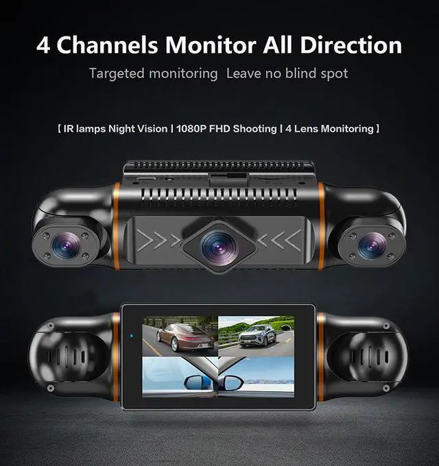 Main image of Four-way Recording 3-inch Vehicle Recorder with 1080P HD Four-lens, WiFi Connectivity, 140° Wide Angle Night Vision, GPS Positioning, Parking Monitoring