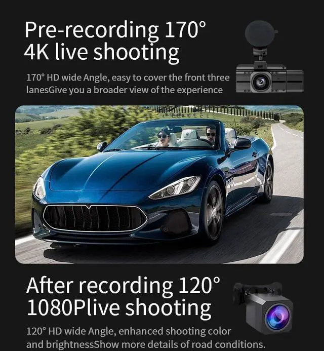 Alt view image 3 of 7 - 2025 New Model4K Triple-Camera Car Recorder - Front + Rear + Interior Three Cameras, High Definition Night Vision, WIFI + GPS Dual Connectivity, Parking Monitoring, 170° Ultra Wide Angle