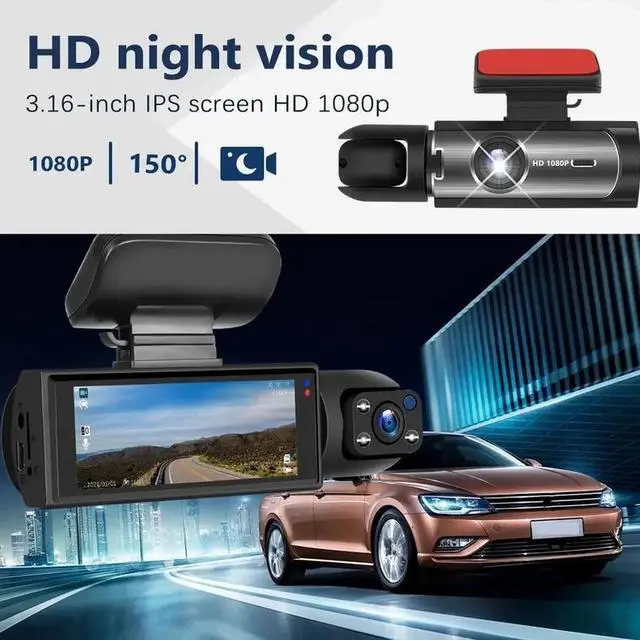 Alt view image 4 of 7 - High-definition dual-lens rear-view camera with 3.16-inch display for car front and interior, featuring infrared night vision for vehicle recording.