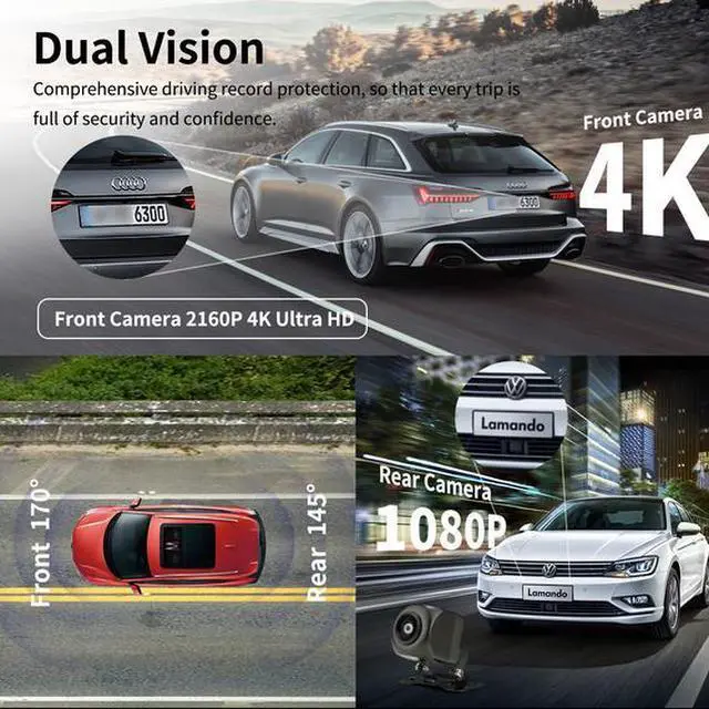 Alt view image 3 of 7 - 3-inch Dual RecordingCar Camera 4K  High Definition Night Vision WIFI Mobile Connectivity 170° Wide Angle Parking Monitoring Continuous Recording