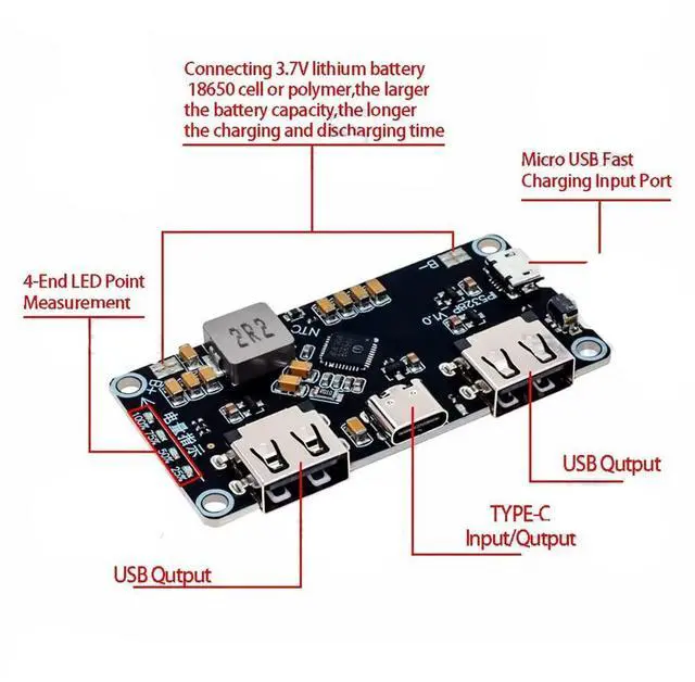 Alt view image 6 of 6 - 2pcs IP5328P Dual USB Battery Fast Charge Module Bi-Directional 18W Fast Charging 3.7V to 5V 9V 12V Step Up Power Bank Board QC3.0 FCP AFC MET SFCP Quick Charge Type-C