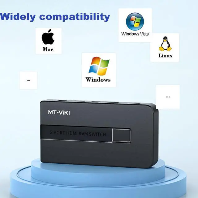 Alt view image 5 of 7 - MT-VIKI KVM Switch HDMI 2 Port Boxes, 4K@30Hz USB HDMI KVM Console for 2 PCs Share 1 HD Monitor and Keyboard Mouse with 2 USB Cables + Desktop Selector