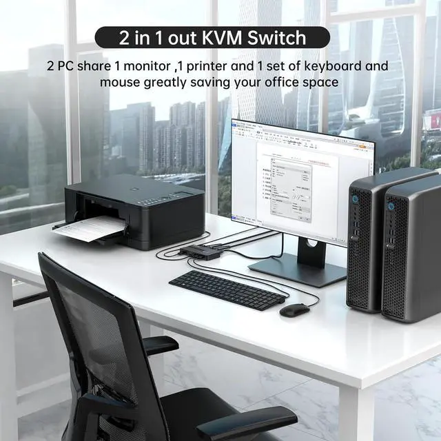 Alt view image 4 of 7 - MT-VIKI KVM Switch HDMI 2 Port Boxes, 4K@30Hz USB HDMI KVM Console for 2 PCs Share 1 HD Monitor and Keyboard Mouse with 2 USB Cables + Desktop Selector