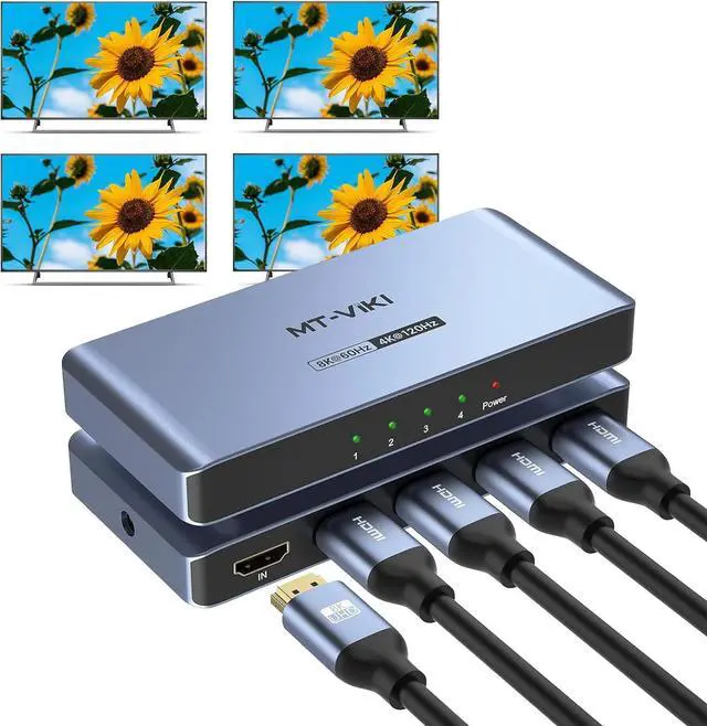 Main image of MT-VIKI 2.0 HDMI Splitter, 4K@60Hz HDMI Duplicator/Distributor HDR Support EDID HDCP 2.2 RGB 4:4:4 18Gbps-Adapter Included (8K 1 in 4 Out)