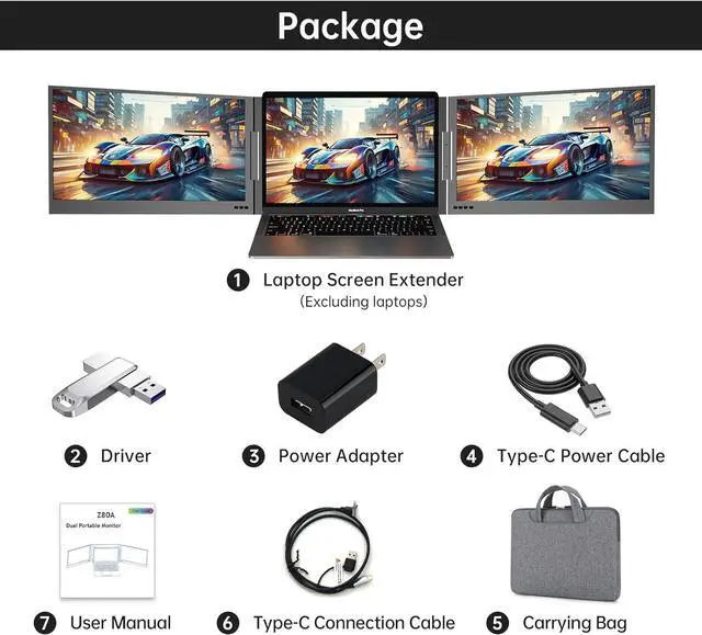 Alt view image 7 of 7 - MT-VIKI 15.6 inch Laptop Screen Extender, Potable Screen for Laptop Only One USB-C Cable Connection, Compatiable with Win/Mac (M1,M2, M3), FHD 1080P, 360° Rotation