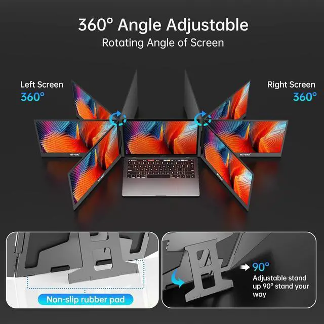Alt view image 3 of 7 - MT-VIKI 15.6 inch Laptop Screen Extender, Potable Screen for Laptop Only One USB-C Cable Connection, Compatiable with Win/Mac (M1,M2, M3), FHD 1080P, 360° Rotation