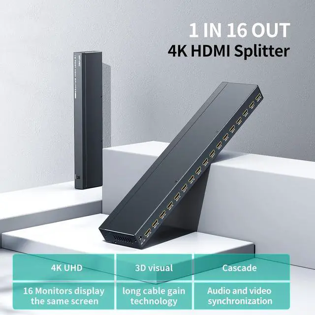 Alt view image 6 of 7 - MT-VIKI 4K HDMI Splitter 1 in 16 Out, 16 Ports Powered HDMI Splitter 1x16 Support 3D 4Kx2K Full HD Installable for 1U Rack
