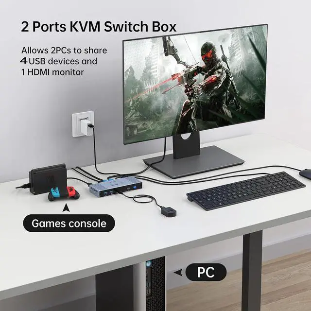 Alt view image 2 of 7 - MT-VIKI 4K@144Hz USB 3.0 HDMI KVM Switch 2 Port 8K@60Hz, MT-VIKI Aluminum KVM Switch HDMI 2.1, 4K@120Hz HDR for Games