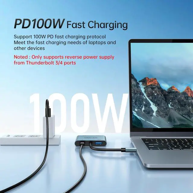 Alt view image 3 of 6 - MT-VIKI 4K60HZ USB C Splitter Type-C on Dual HDMI Adapter 4 in 1 Supports W/PD 100W Charging Compatible for Windows MacBook etc. with USB 2.0