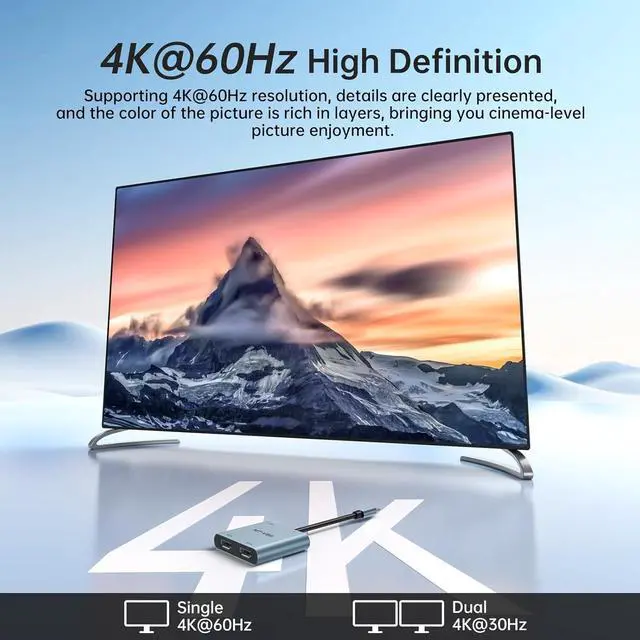 Alt view image 5 of 6 - MT-VIKI 4K60HZ USB C Splitter Type-C on Dual HDMI Adapter 4 in 1 Supports W/PD 100W Charging Compatible for Windows MacBook etc. with USB 2.0