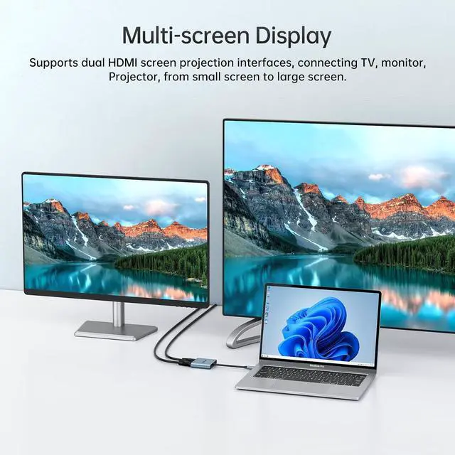 Alt view image 4 of 6 - MT-VIKI 4K60HZ USB C Splitter Type-C on Dual HDMI Adapter 4 in 1 Supports W/PD 100W Charging Compatible for Windows MacBook etc. with USB 2.0