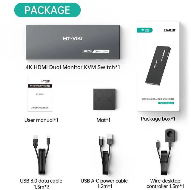 Alt view image 7 of 7 - MT-VIKI HDMI KVM Switch 2 Monitors 2 Computers 4K@60Hz, USB3.0 HDMI KVM Switch Dual Monitor with 4 USB 3.0 Ports Sharing Keyboard/Mouse/Printer