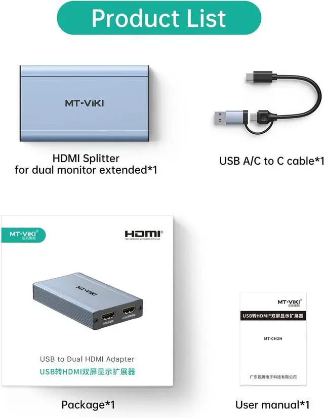 Alt view image 6 of 7 - MT-VIKI HDMI Splitter Extended Display for Dual Monitors/Multi-Monitor, 4K@30Hz & 1080P@60Hz, USB 3.0 & USB C Adapter to HDMI for Windows & Mac, Required Driver Installation