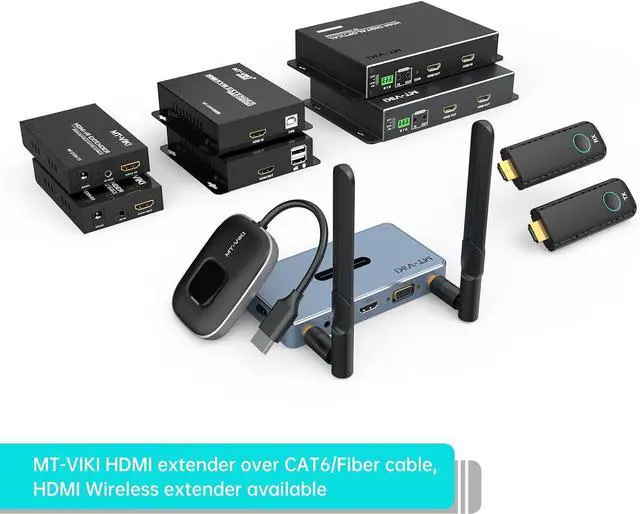 Alt view image 2 of 7 - Wireless HDMI Transmitter and Receiver 1080P 1 in 2 Out (HDMI & VGA), MT-VIKI 165ft Wireless HDMI Extender Kit with Audio