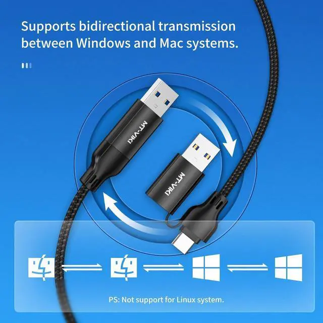 Alt view image 4 of 6 - MT-VIKI USB 3.0 + Type C Transfer Cable Synchronizer, Two Computer Mutual Data Transfer Cable High-Speed USB 3.0 Transfer Cable Support Thunderbolt 3 4 5 Gbps
