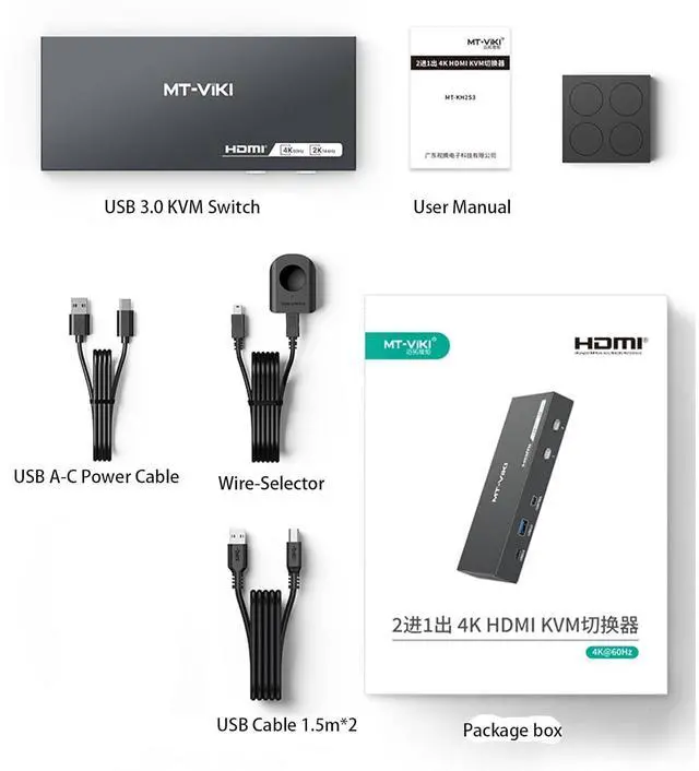 Alt view image 6 of 6 - MT-VIKI USB 3.0 KVM Switch HDMI, (3 USB-A+ 1 USB-C), 4K@60Hz/2K@144Hz KVM Switcher, 2 Computers 1 Monitor KVM with 4 USB 3.0 Port