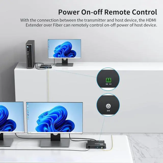 Alt view image 7 of 7 - MT-VIKI HDMI KVM Fiber Extender, HDMI Extender Over Single Mode Fiber Optic up to 20KM/12.4 Miles, Uncompressed TX & RX Kit